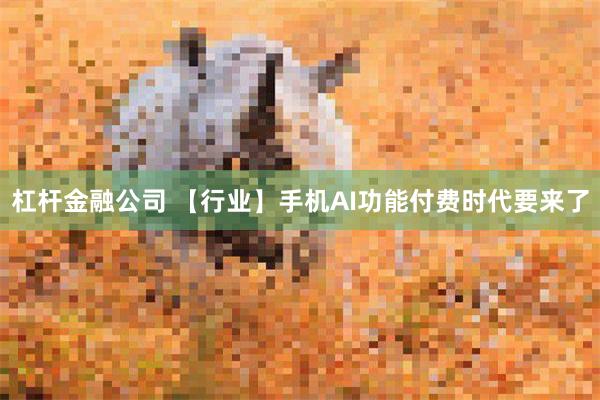 杠杆金融公司 【行业】手机AI功能付费时代要来了